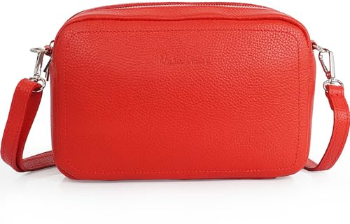 1990s Bolso de bandolera mujer pequeño de piel dos compartimentos cuero auténtico asa ajustable bolso mensajero minimalista,para trabajo o uso diario (Rojo)