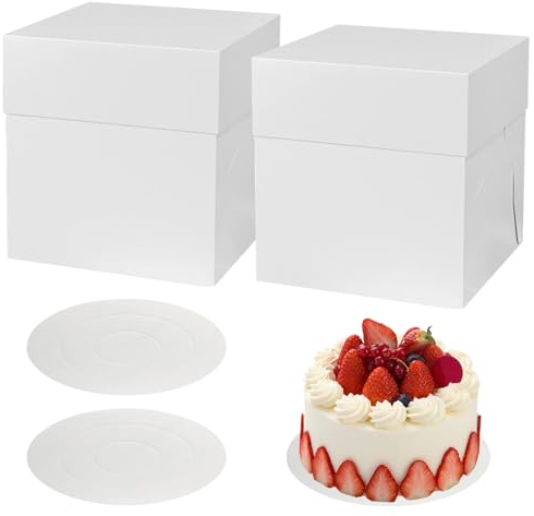 HOMURY Lot de 2 boîtes à gâteau : boîte à gâteau en carton, boîte à gâteau, boîte à gâteau blanche pour cupcake, boîte de transport, pâtisseries (30,5 cm x 30,5 cm x 30,5 cm)