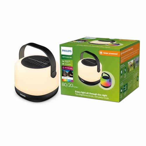Philips Alula tragbare Solarleuchte, 3000K und RGB Farbwechsel, USB Ladekabel, IP44, schwarz-weiss