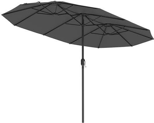 SONGMICS Doppelsonnenschirm 394 x 200 cm, extra großer Sonnenschirm, Gartenschirm, UV-Schutz bis UPF 50+, Terrassenschirm, mit Kurbel, Garten, Balkon, Outdoor, ohne Ständer, schiefergrau GPU037G01