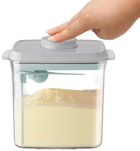 1700ML Baby Milk Powder Dispenser, One Touch Milk Powder Storage Container, with Airtight Lid Spoon and Levelling Bar for Formula, Coffee, Cereal, Flour (White)