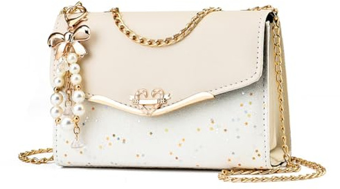Sac à main Gaobaozhu Nœud pendentif Sac enveloppe chaîne bandoulière Mariage fête quotidien Cadeau fille Ecru