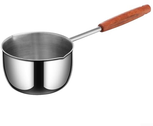 Eawfgtuw Edelstahl-Bratpfanne mit komfortablem Holzgriff für den täglichen Kochbedarf (500 ml)