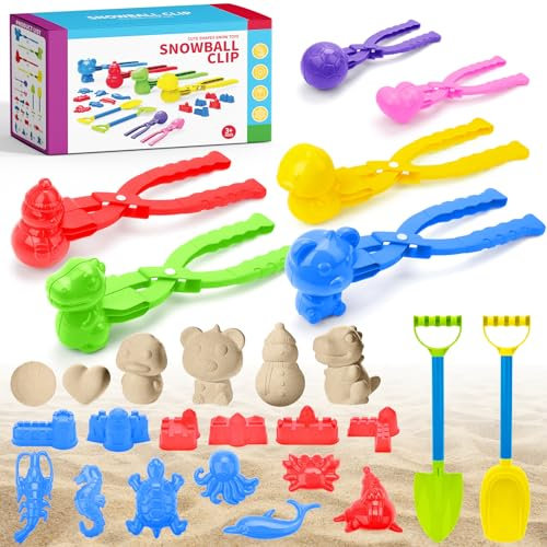 deAO 21 PCS Jouets de Plage pour Enfants, Set de Jouets de Sable avec Clip de Neige, Set de Jouets Clip de Sable, Pelle et Formes, Jouets de Bac à Sable Jouets de Plage pour Enfants 3 4 5 6 7 8 Ans+