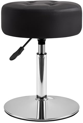 IBUYKE Height Adjustable 360°Swivel Vanity Stool, Tufted Round Vanity Chair for Makeup Room, Faux Leather Vanity Stool for Bathroom, Living Room, Modern Ottoman, Black WBD025B