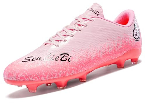 Unitysow Football Boots Men's Astro Turf Trainers Outdoor Football Shoes Kids Teenager Professional Athletics Soccer Shoes Sneakers,Pink,6 UK