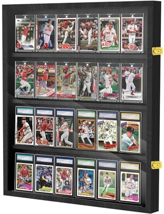 24 Baseball Card Display Case Sports Card Holder with UV Protection Trading Card Display Frame Wall Mount Lockable Wall Cabinet for Basketball Football Hockey