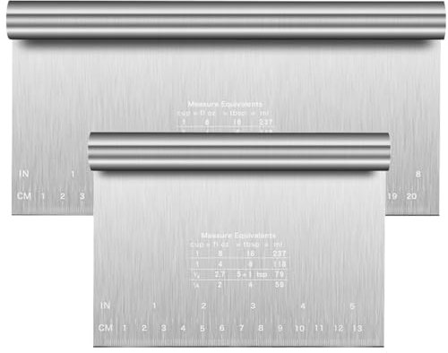 Teigkarte Edelstahl, 2 Stücke Groß Teigschneider Mit Messskala, Teigspachtel Küche zum Einfachen Portionieren, Schneiden und Aufschaben, für Kuchen, Cake, Pizza, Torte, Dough, Backutensilien (22&15cm)