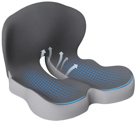 HoldOneLight Ergonomic Memory Foam Seat Cushion, For Office, Car, Gaming & Dining Chairs, Sciatica, Tailbone & Coccyx Pain Relief, Lumbar & Lower Back Support (Dark Gray)