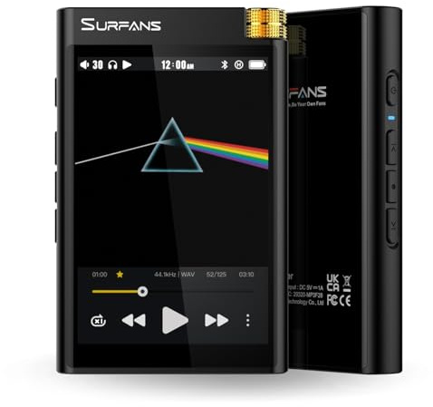Surfans F28 (64GB) HiFi MP3 Player, Duale ESS9018 DAC-Chips,Bluetooth5.2 LDAC/aptX HD, 4.4mm Balanced-Ausgang,3.5 Touchscreen (320x480 IPS),64GB intern + erweiterbar auf 512GB