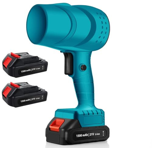 Mini soplador de hojas con baterías de 1500 mAh, 130.000 rpm, soplador violento de mano para la limpieza del hogar al aire libre, polvo, hojas, nieve (azul con 2 baterías)
