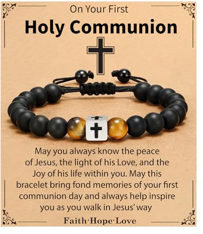 Fervia Cross Bracelet Adjustale Beads Christian Bracelet for Boys Son Grandson Nephew Brother Birthday Easter Baptism Christmas Gifts(First Holy Communion)