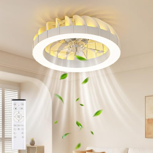 GLOFAN 46cm Ventilateur Plafond avec Lumiere, 6 Vitesses, RGB Dimmable | Température de Couleur de 3000 K à 6500 K, Luminosité Réglable, 30W DC Moteur, Silencieux, Minuterie