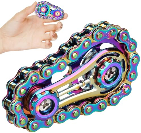 CEJAS 1 Pieza Juguetes Fidget de Metal, Juguete Fidget de Cadena de Bicicleta con 2 Engranajes, Juguetes de Dedo para Aliviar la Ansiedad Gadgets para Adultos (Color)