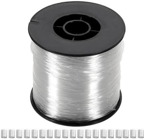SOESFOUFU Cuerda de Nylon Transparente 0,80 Mm 200 M 60 Piezas de Aluminio para Colgar Cuadros, Cordón Colgante Resistente para Marcos de Fotos, Decoración de Pared y Bricolaje