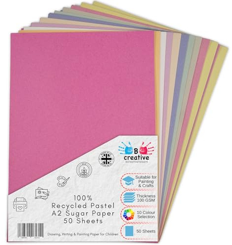 A2 recyclé Dix Couleur pastel Sucre papier 100 g/m² 50 feuilles par Bcreative®