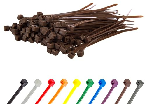Gocableties Small Brown Cable Ties, 150mm x 3.6mm, Pack of 100, 6 Premium Nylon Zip Ties, Plastic Tie Wraps, Secure Self-Locking Mechanism, for Home, Garden, Office and DIY