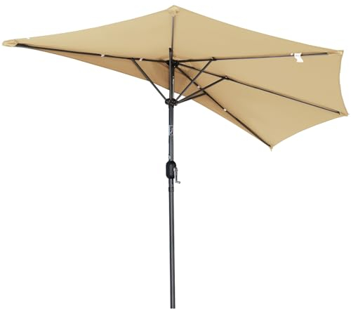 Angel Living Parasol Demi-rond en Terrasse, Avec Manivelle et 5 Entretoises Métal, Facile à Manivelle, Pour Jardin, arrière-Cour, Porche, Balcon (Beige, 270CM)