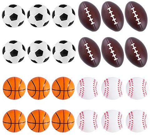 Super Z Outlet Mini Foam Sports Balls 24 Pack for Kids Adults Mini Baseball Football Basketball Soccer Stress Toy Game Party Decoration