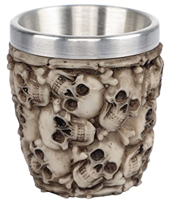 Skull Coffee Mug Drinking Cup Stainless Steel Viking Skull Beer Cup Skeleton Resin Wine Cup Tea Mug Medieval Skull Drinkware Wineglasses Novelty Cup for Halloween Christmas Birthday Father's Day Gift