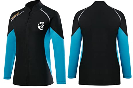 Combinaison de plongée pour homme et femme, en néoprène de 2 mm avec fermeture éclair sur le devant, manches longues, pour le surf, la natation, la plongée, haut de combinaison (3XL, femme)
