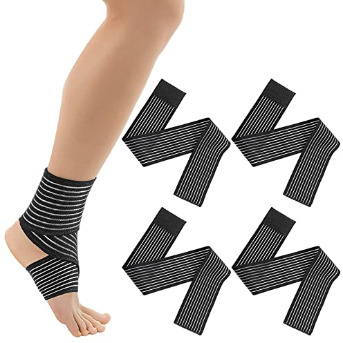 UOCAI 4er Pack Kniebandage, Kniestütze Sport Bandage, Kniebandage Kraftsport, Komprimierte Kniebandage für Arm, Ellbogen, Wade, Hand, Knöchel, Handgelenk, Knie (70cm, 27.5 Zoll)