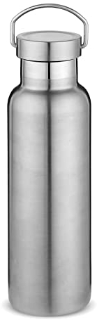 Volhoply Silver Stainless Steel Water Bottles,600 ML Vacuum Insulated Double Wall Travel Bottle with Leak Proof Lid of Handle,Metal Reusable Standard Mouth Flask for School,Hikers,Gift