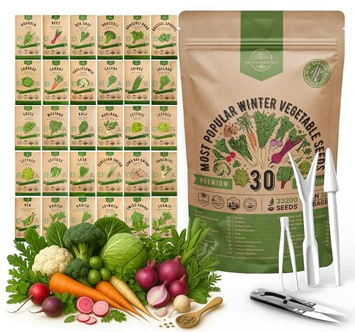 Organo Republic 30 Most Popular Winter Vegetable Garden Seeds Variety Pack- Outdoors/Indoor 33,200+ Non-GMO Heirloom Veggie Seeds Broccoli Beet Carrot Cabbage Chives Lettuce Radish Pea Spinach & More