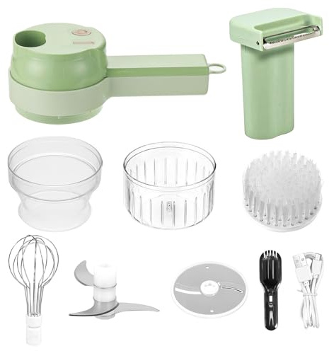 POFET Picadores de Verduras eléctricos USB para rebanar y Picar Frutas y Verduras con batidor y Cepillo de Limpieza de Platos