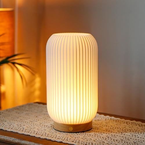 JHY DESIGN Lampada da comodino touch dimmerabile a 3 colori alta 23 cm da tavolo con comando a pulsante Lampada da comodino stampata in 3D con base in legno per camera da letto soggiorno