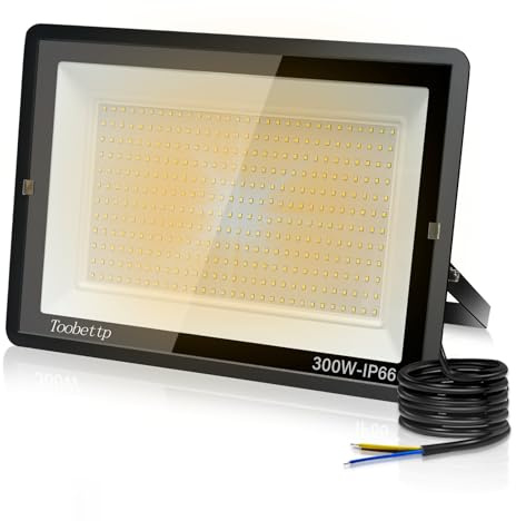 toobettp 300W LED Strahler Außen, Superhell 30000LM Fluter Flutlicht 3500K Warmweißes, IP66 Wasserfest LED Strahler, Scheinwerfer Aussenstrahler für Gärten, Innenhöfe, Garage, Hotel