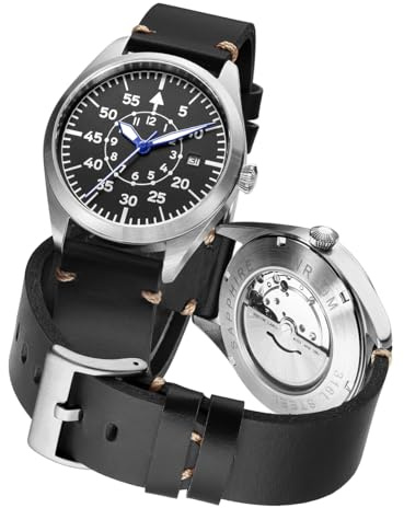 Boyarca Reloj de piloto para hombre, reloj de pulsera de aviador, movimiento automático japonés, relojes mecánicos, caja de acero inoxidable, relojes de aviador con luminoso, resistente al agua