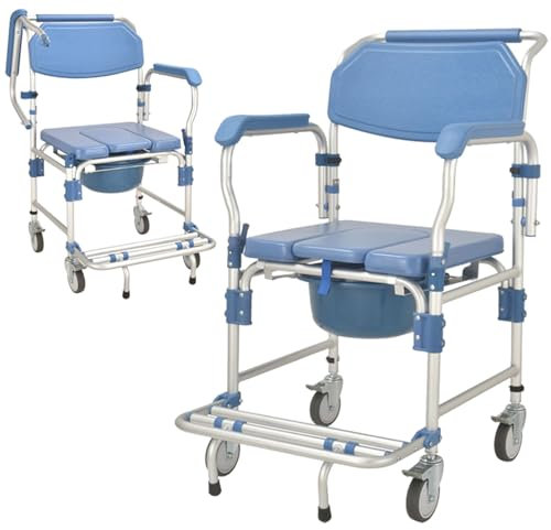 Sedia Da Doccia Con Rotelle Per Bagno Per Anziani, Sedia Da Toilette Comodino Impermeabile Con Secchio Rimovibile, Capacità Peso 150 Kg Sedia Da Trasporto Per Doccia Per Adulti, Anziani, Pazienti