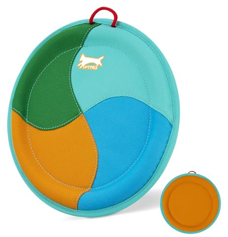 IPTPAS Dog Flying Disc Dog Flyer Toy for Fetch, Durable Nylon 9.5 Diameter with Soft and Thick Edges, Gentle on Teeth & Gums, Lightweight & Water Floating, Outdoor Play for All Breeds (A-Blue/Orange)