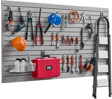 VEVOR Pannelli per Pareti a Doghe per Garage con Accessori, Pannello per Pareti a Doghe Regolabile, con Struttura di Accoppiamento e Taglio Fai da Te Stoccaggio, Grigio 1225 x 2450 x 20 mm