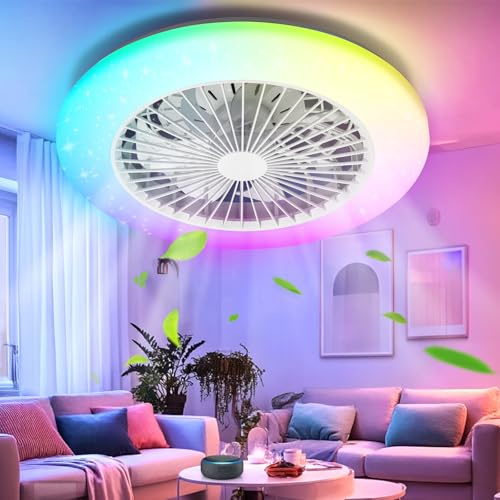 Aigostar- Ventilador Techo Alexa, Luz LED 40W, 4400LM, 2700K-6500K y RGB Regulable, Lampara Ventilador Techo Inteligente con Mando a Distancia y Gateway, Silencioso, 6 Velocidades, Diameter 50CM