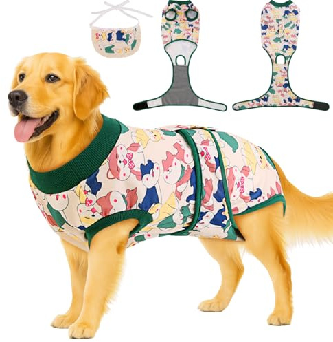 Recovery Suit for Female/Male Dog After Spay/Neuter Surgery,Bandana Set Included,E-Collar Cone Alternative Anti Licking, Large/Medium/Small Dogs Full Body Surgical Suits Onesies, Medical Pet Bodysuit