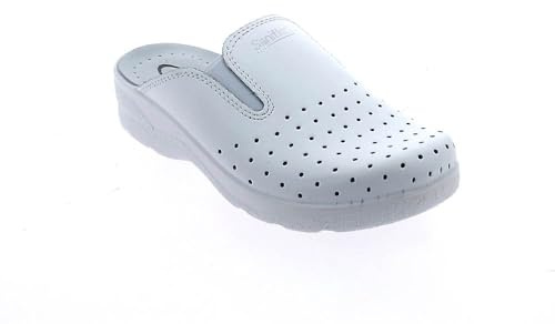 Saniflex 89821-10 Médico Certificado Zuecos Mules Zapatillas Zapatos de Cuero, Mujer, Blanco, EU 37