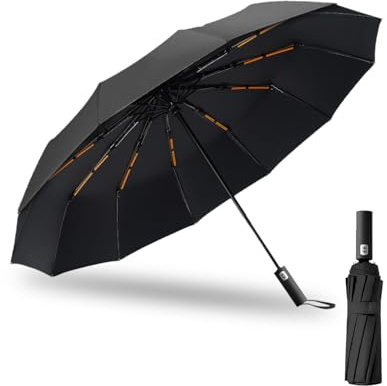 Zumhigh Compact Travel Umbrella, 12 Ribs Windproof Folding Umbrella with Automatic Open/Close, Strong Rainproof Portable Umbrella for Men and Women, Ideal for Commuting & Trips