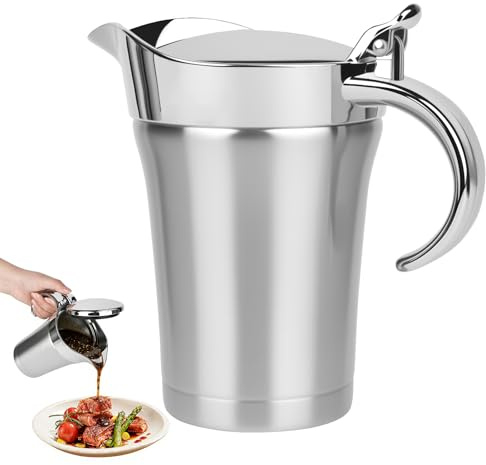 Trendecor 750 ml Stainless Steel Thermal Gravy Boat, Double Insulated Sauce Jug, Drip-Free Pourer, Thermal Gravy Boat for Home, Dinner, Restaurants, Parties, Elegant Silver