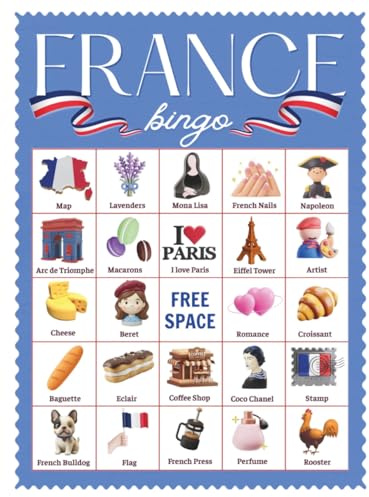 France Bingo Game: 38 player France Party Game, France Activity, Bastille Day Celebration Game, Travel Activity Game