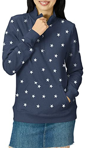 Amazon Essentials Women's Long-Sleeved Fleece Quarter-Zip Top (Available in Plus Size), Navy Heather White Stars, M