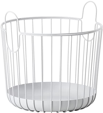 Zone Denmark Inu Korb mit Griffen aus Metall, Aufbewahrungskorb, Handtuchkorb, Gästehandtuchkorb, Deckenkorb, Rund, Durchm. 30 cm, Höhe 30,5 cm, Soft Grey (Grau)