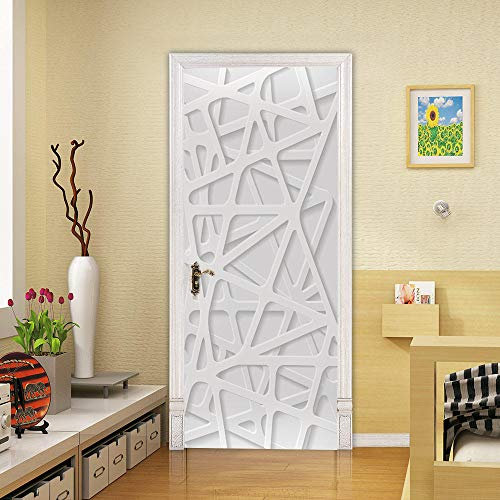 3d Adesivi Per Porte Bianco Geometrico Autoadesivo Murale Decorazione Della Casa Adesivi Murali Camera Da Letto Soggiorno Rimovibile Poster Art Adesivi-90x200 cm
