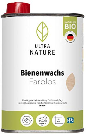 ULTRA NATURE Cire d'abeille 0,25 l, incolore, cire pour bois, bio, sans solvant, protection du bois, entretien du bois.