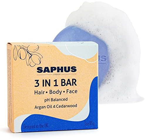 2-in-1 Shampoo Bar and Soap Free Body Wash for Men, Women, Kids with Argan Oil Moisturising - Sulphate Free Hair Shampoo Bars and Conditioner Effective, pH Balancing, Palm Oil Free, Eco-Friendly, 85g
