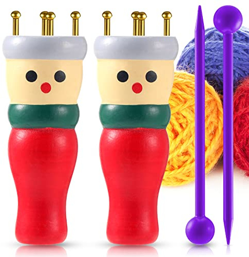 teng hong hui 2 Pack French Knitting Dolly Kit,Wooden French Knitting Doll Kids Knitting Starter Kit, for Making Bracelets, Necklaces, Decorations, Craft Starter Kit (1)