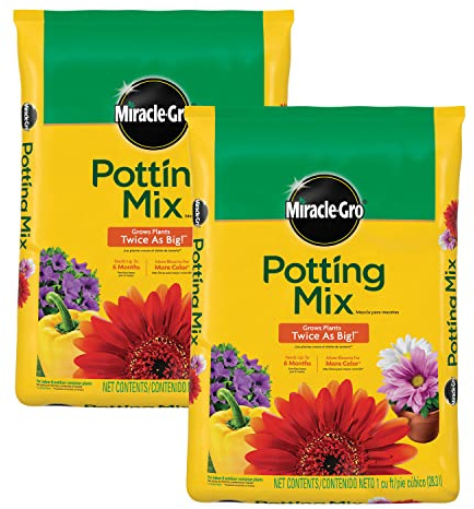 Miracle-Gro Potting Mix, For Container Plants, Flowers, Vegetables, Shrubs, Annuals, Perennials, Feeds up to 6 Months, 1 cu. ft., 2-pack