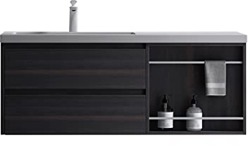 doporro Badmöbel Set Waschtisch mit Unterschrank 120x46x49cm inkl. Mineralguss-Waschbecken Waschplatz Wandmontage Dunkelbraun Open