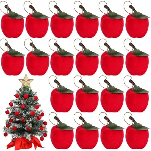 SEWACC 24Pcs Red Apple Ornaments for Christmas Tree, 1.2 Inch 3D Felt Apple Hanging Pendants Decorations for Christmas Party Supplies